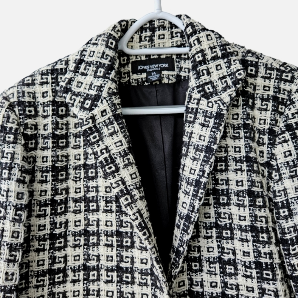 Jones New York Black and Off-white Blazer Wool Blend Thick Textured Size 12 - Picture 4 of 13